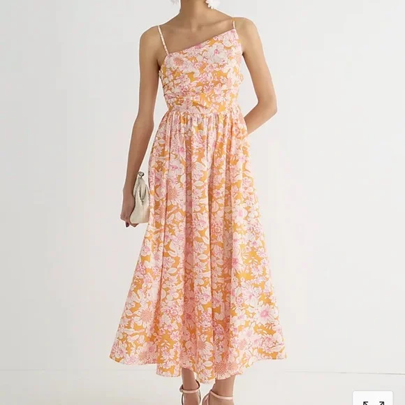 J.Crew MIDI Dress in Orange Floral - Picture 2 of 4